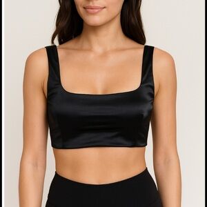 NWT Lulu's Black Satin Square Neck Super Soft Crop Top Bralette (L)